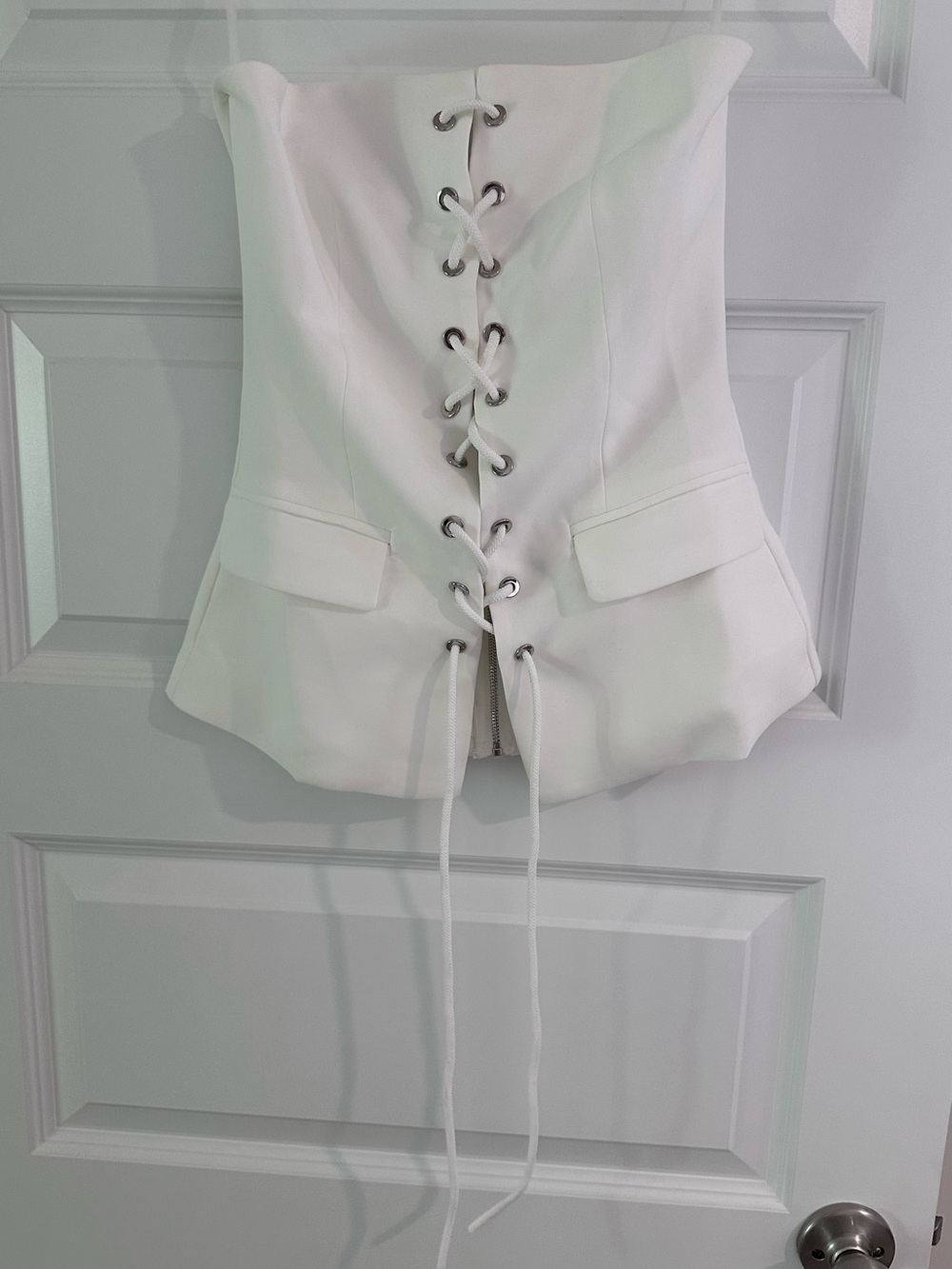 Fashion Nova White Strapless Corset Top with Lace-Up Detail